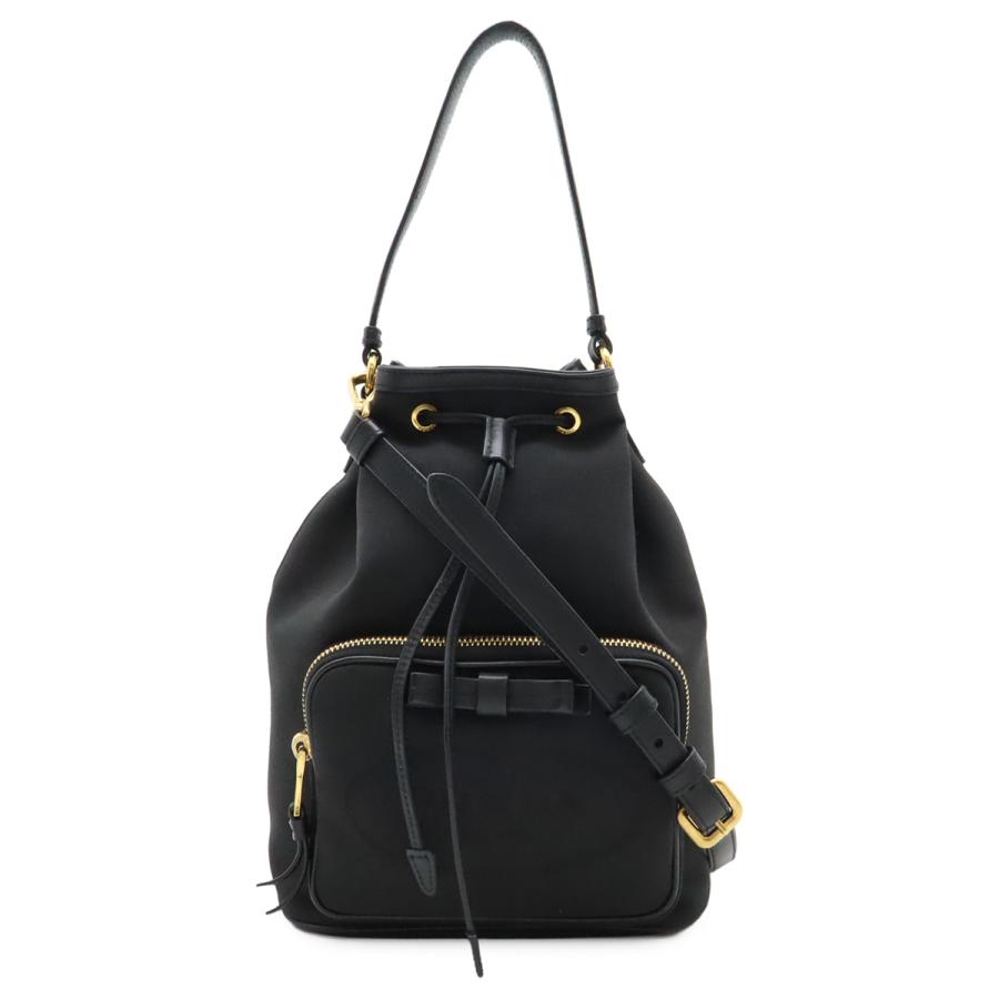 PRADA プラダ ロゴジャガード ハンドバッグ バケットバッグ 巾着 2WAY ショルダーバッグ キャンバス NERO ブラック | PRADA