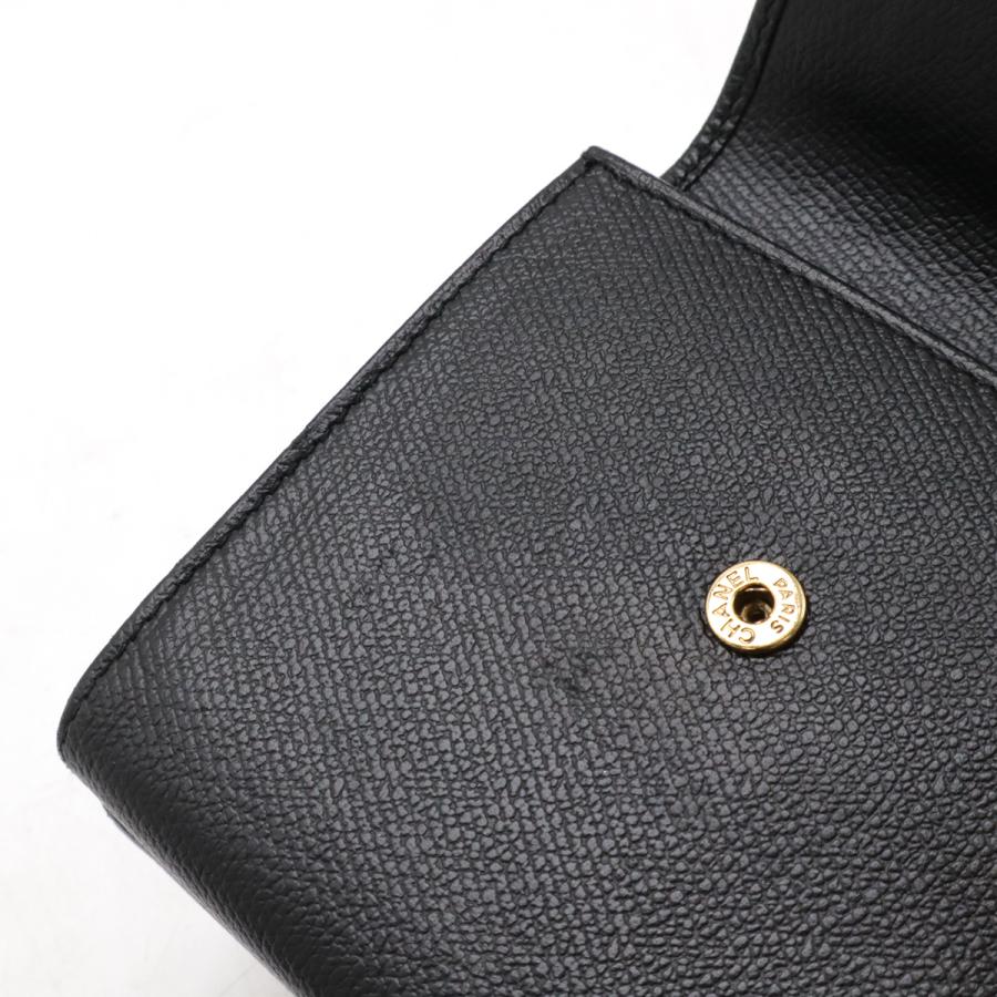シャネル 三つ折り財布 ココボタン ココマーク Wホック ブラック シャネル 三つ折り財布 Wホック ココボタン レザー ブラック CHANEL