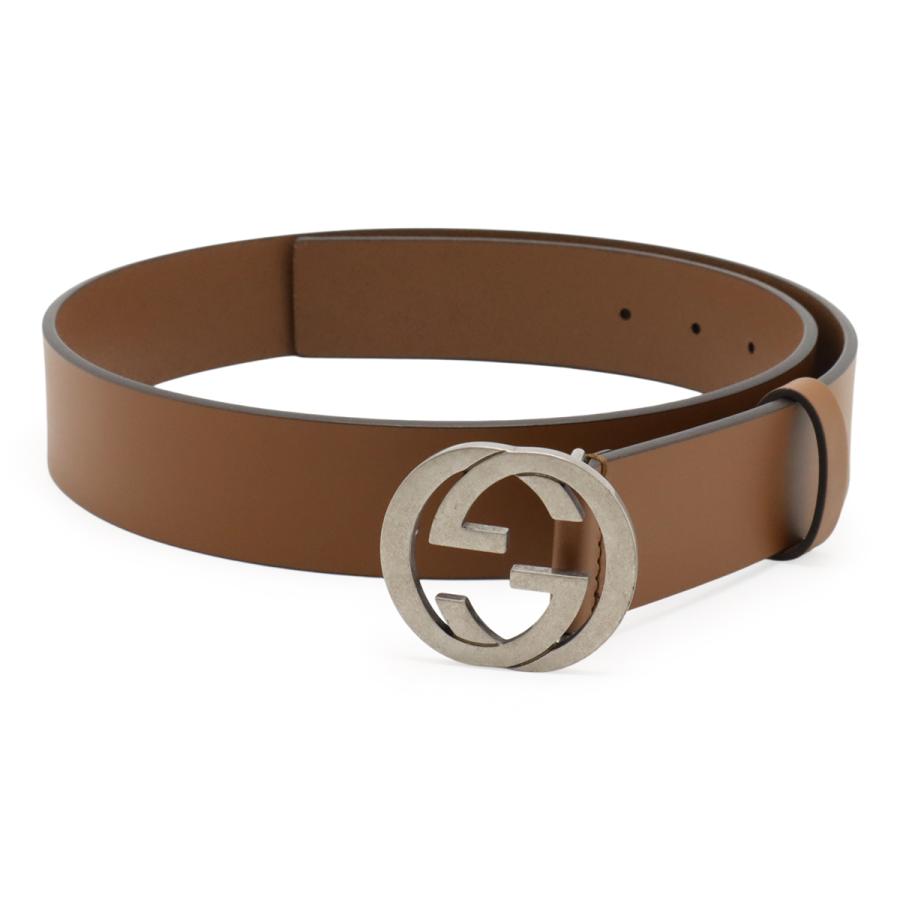 GUCCI グッチ インターロッキングG Gバックル プレーンベルト レザー ブラウン 茶 シルバー金具 #85 アウトレット品 546389 | GUCCI