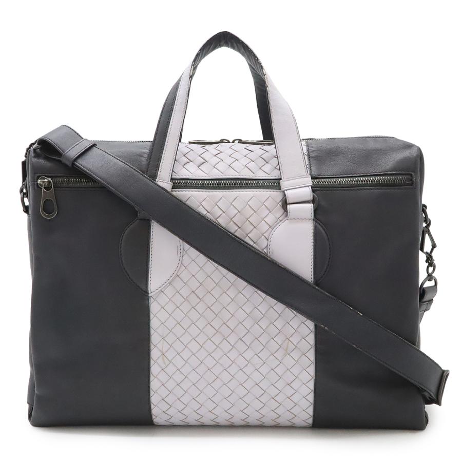 BOTTEGA VENETA ボッテガ ヴェネタ ボッテガベネタ イントレチャート ブリーフケース 2WAY ショルダーバッグ レザー ブラック グレー | BOTTEGA VENETA