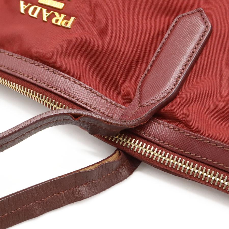 PRADA プラダ トートバッグ 2WAY ショルダーバッグ セミショルダー 肩掛け ナイロン レザー ワインレッド ゴールド金具 | PRADA | 04