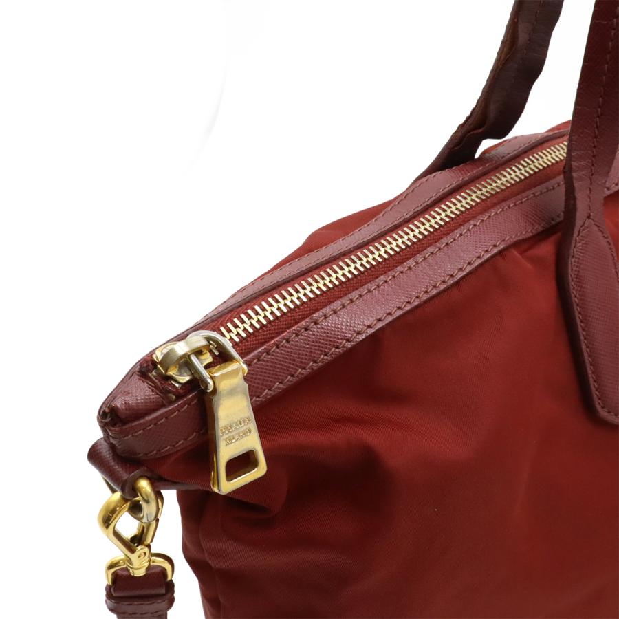 PRADA プラダ トートバッグ 2WAY ショルダーバッグ セミショルダー 肩掛け ナイロン レザー ワインレッド ゴールド金具 | PRADA | 05