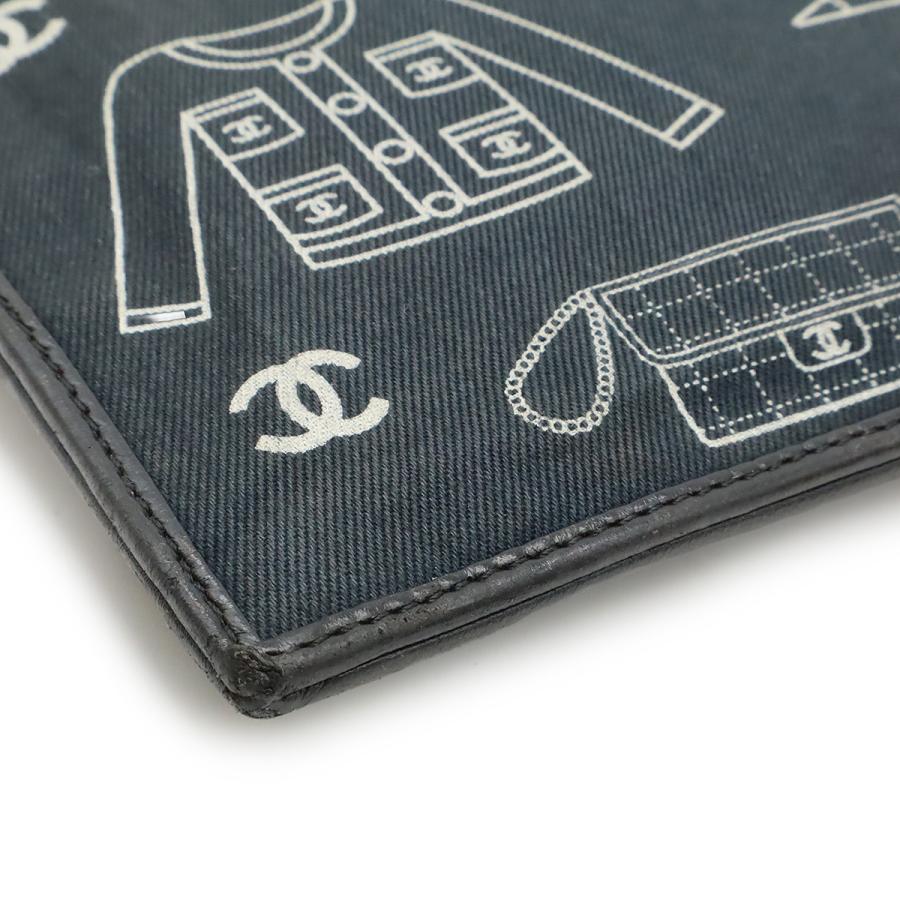 CHANEL シャネル アイコンプリント チェーンショルダー ショルダーバッグ キャンバス レザー ブラック 黒 ゴールド金具