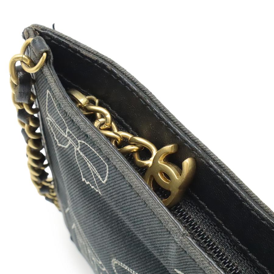 CHANEL シャネル アイコンプリント チェーンショルダー ショルダーバッグ キャンバス レザー ブラック 黒 ゴールド金具