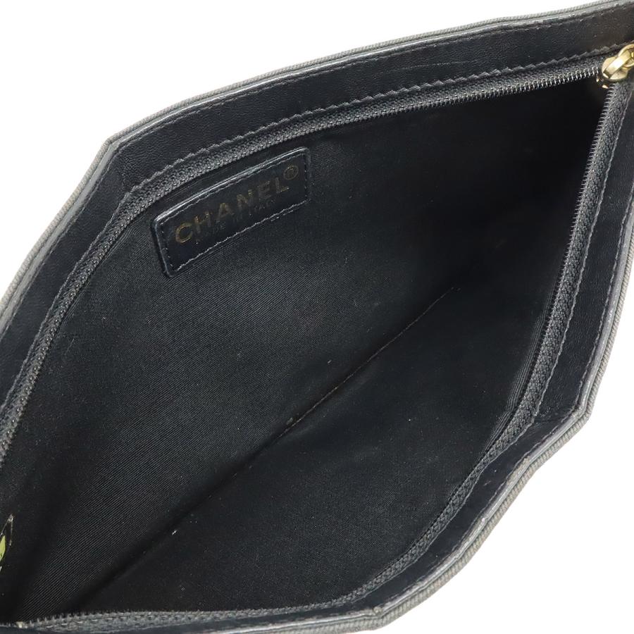 CHANEL シャネル アイコンプリント チェーンショルダー ショルダーバッグ キャンバス レザー ブラック 黒 ゴールド金具