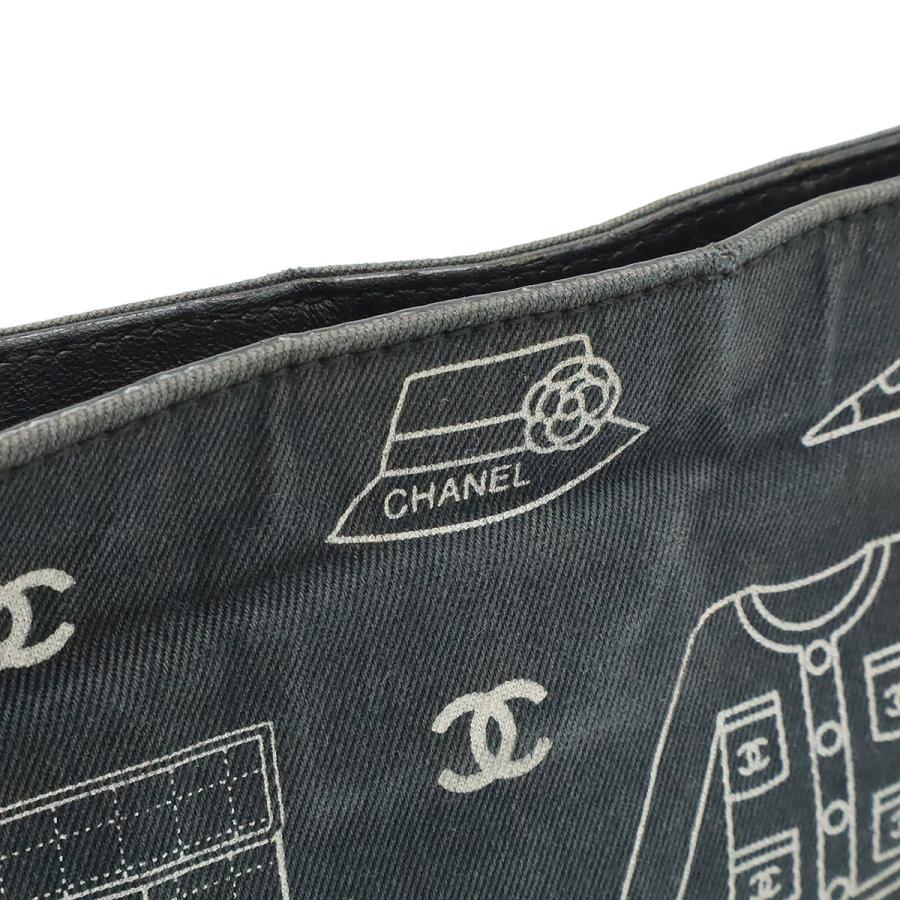 CHANEL シャネル アイコンプリント チェーンショルダー ショルダーバッグ キャンバス レザー ブラック 黒 ゴールド金具