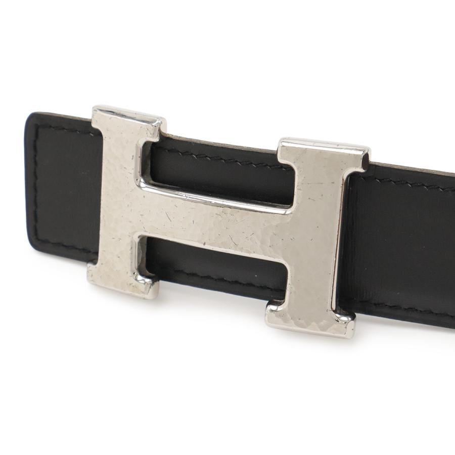 HERMES エルメス マルトレ Hベルト リバーシブル レザー ブラック 黒 ブルージーン シルバー金具 #100 □F刻印 | HERMES | 02