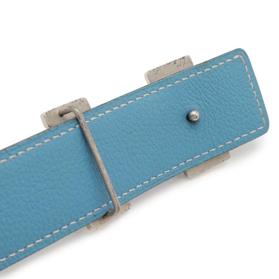 HERMES エルメス マルトレ Hベルト リバーシブル レザー ブラック 黒 ブルージーン シルバー金具 #100 □F刻印 | HERMES | 03