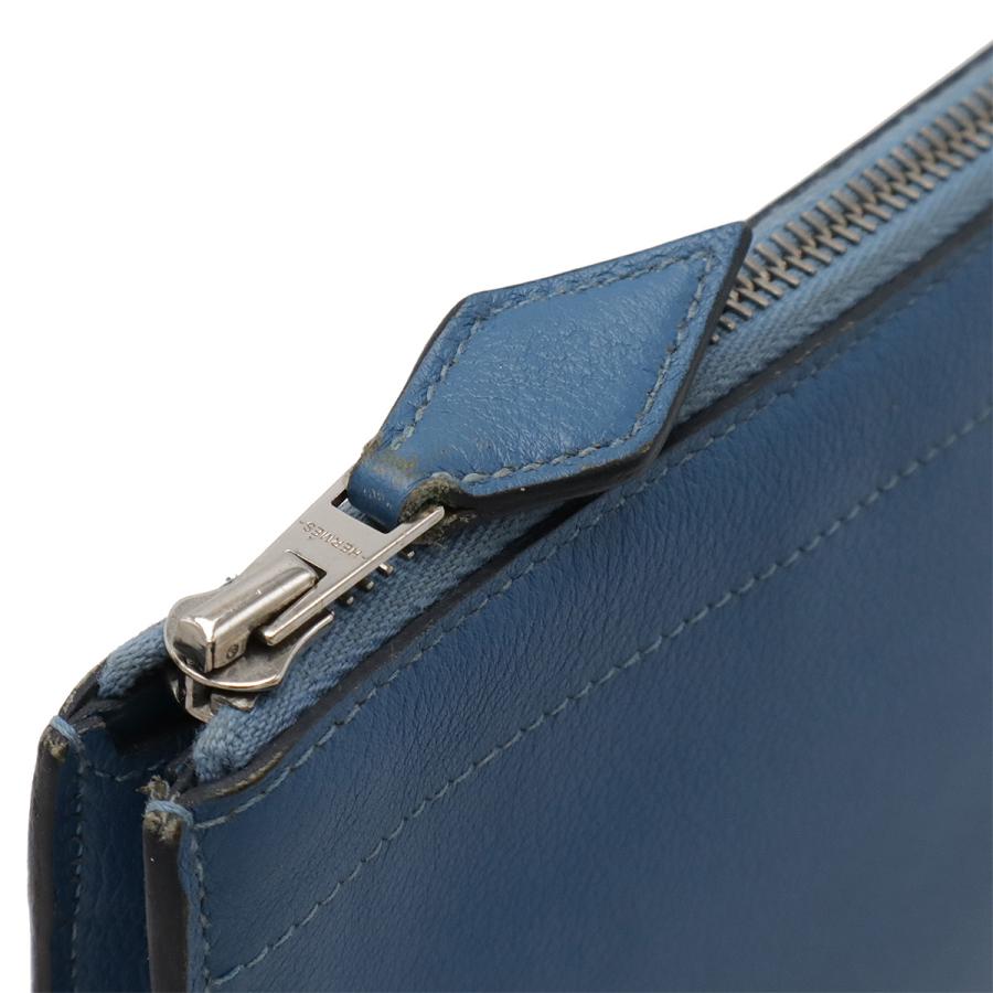 HERMES エルメス ジップ タブレット セカンドバッグ クラッチバッグ ビジネスバッグ L字ファスナー エバーカラー レザー ブルー 青 D刻印 | HERMES | 04