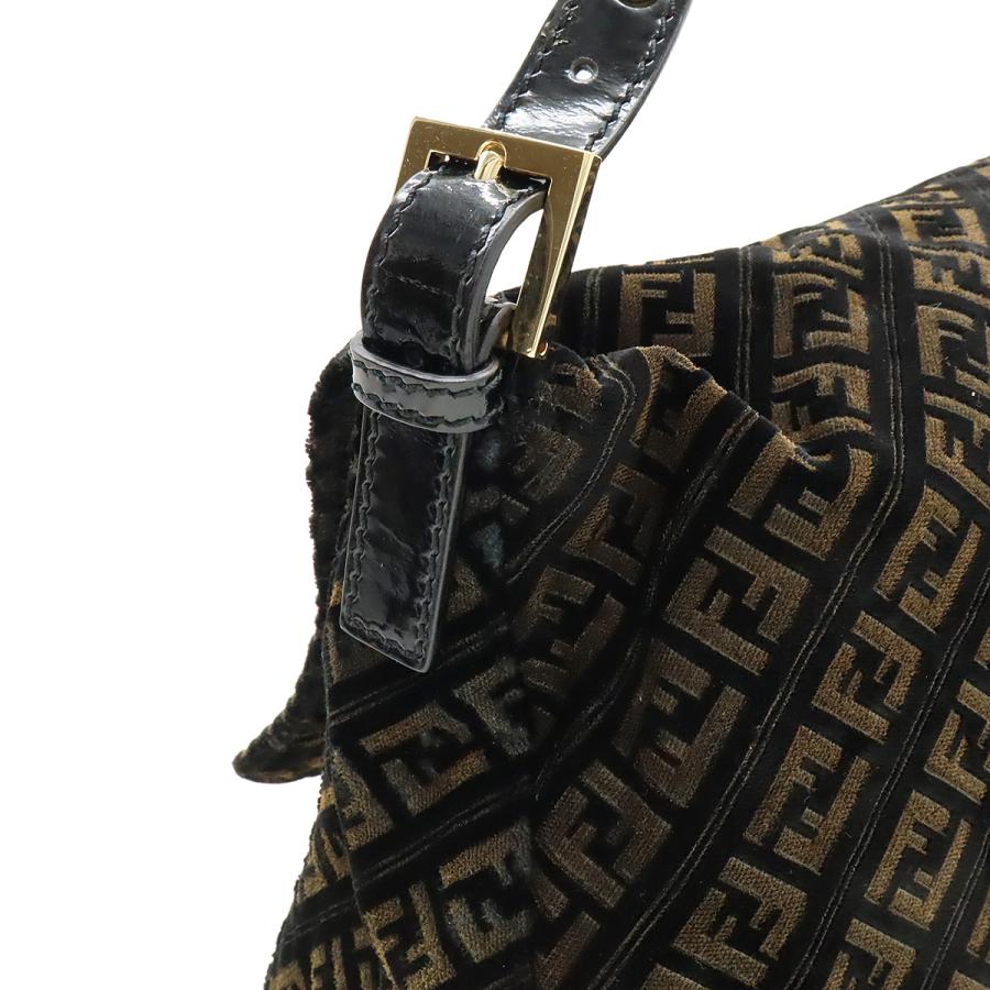 FENDI フェンディ ズッキーノ柄 マンマバケット ショルダーバッグ ワンショルダー ベロア エナメル ブラック 黒 ブラウン 茶 ゴールド金具 8BR001 | FENDI | 03