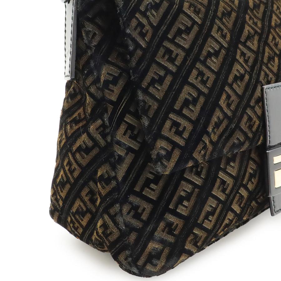 FENDI フェンディ ズッキーノ柄 マンマバケット ショルダーバッグ ワンショルダー ベロア エナメル ブラック 黒 ブラウン 茶 ゴールド金具 8BR001 | FENDI | 07