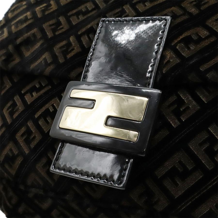 FENDI フェンディ ズッキーノ柄 マンマバケット ショルダーバッグ ワンショルダー ベロア エナメル ブラック 黒 ブラウン 茶 ゴールド金具 8BR001 | FENDI | 08