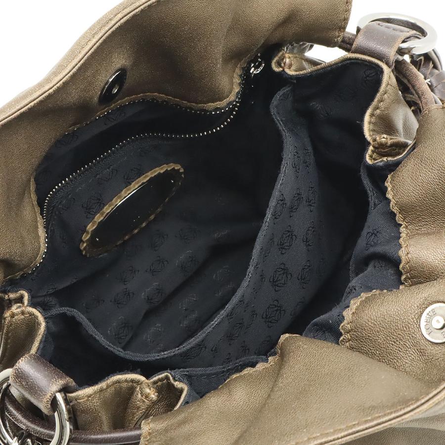 LOEWE ロエベ フラメンコ22 ショルダーバッグ ポシェット 斜め掛け 2WAY 巾着型 フリンジ タッセル ナッパレザー メタリック カーキブロンズ系 | LOEWE | 05