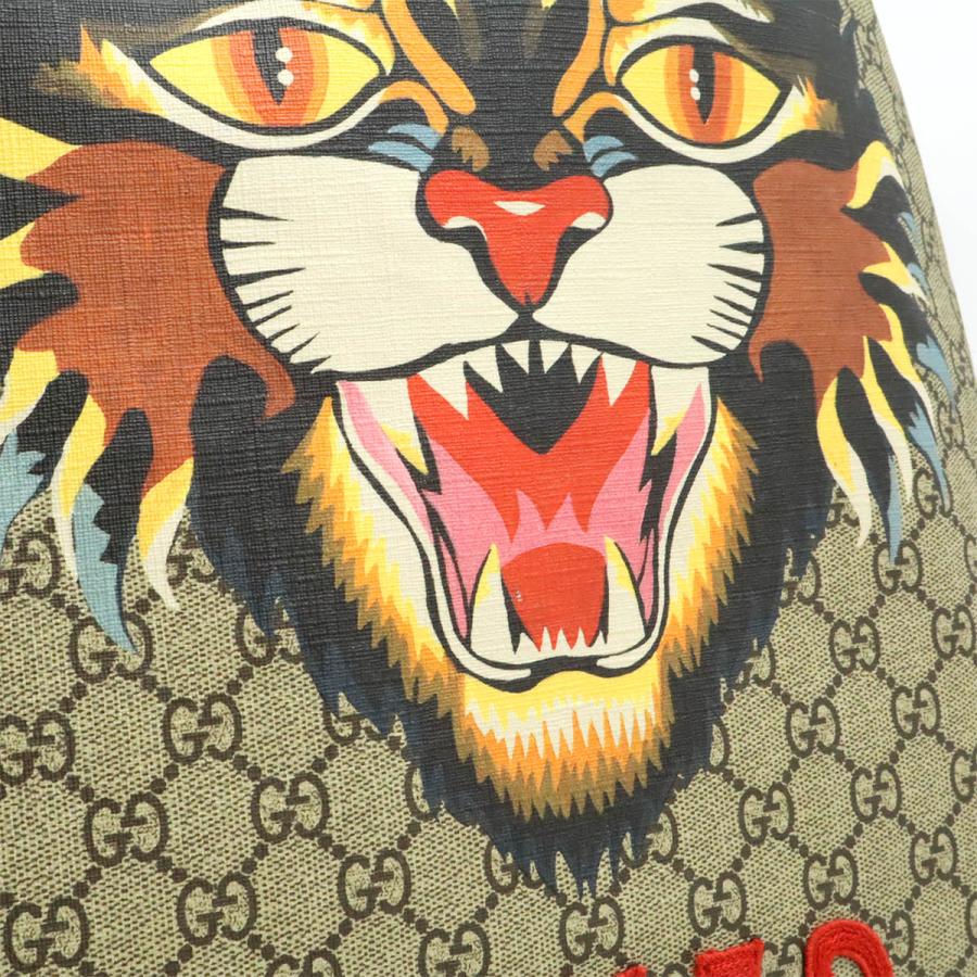 GUCCI グッチ GGスプリーム アングリーキャット LOVED ドローストリング バックパック リュックサック 巾着 PVC ベージュ ダークブラウン | GUCCI | 07