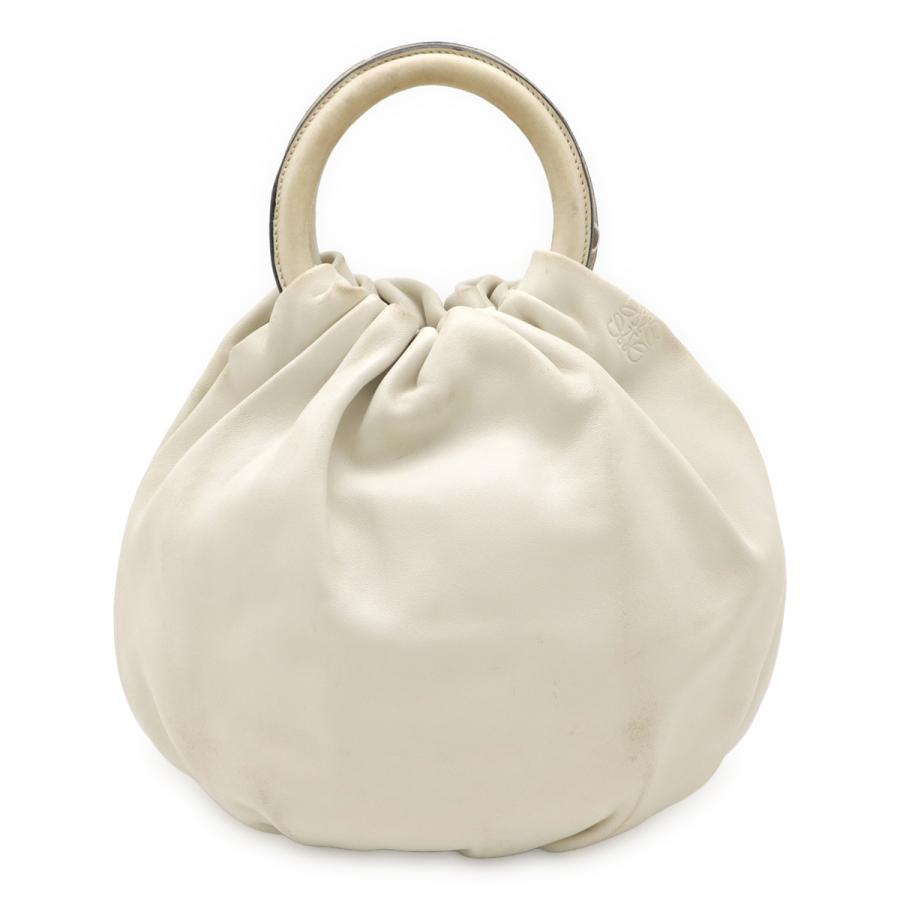 LOEWE ロエベ アナグラム バウンスバッグ ハンドバッグ レザー アイボリー シルバー金具 ショルダーストラップ欠品 332.87.L40 LOEWE（ロエベ） アナグラム バウンスバッグ ハンドバッグ レザー