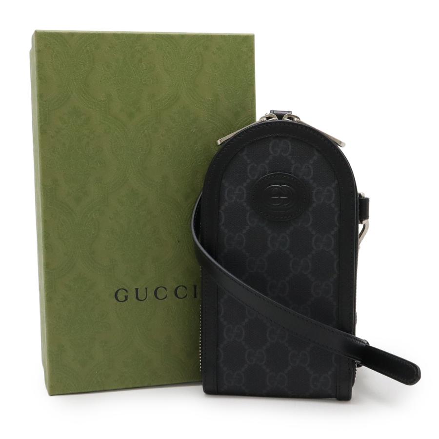 GUCCI グッチ GGスプリーム フォンホルダー ショルダーバッグ ショルダーポーチ スマホポーチ PVC レザー ブラック 黒 グレー 724357 | GUCCI | 06