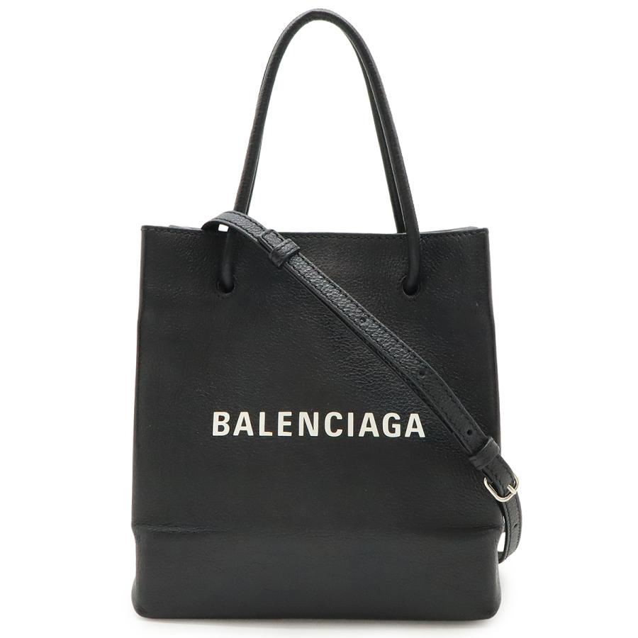 BALENCIAGA バレンシアガ ショッピングトートXXS ロゴ トートバッグ 2WAY ショルダーバッグ レザー ブラック 黒 ホワイト 白 555140 BALENCIAGA（バレンシアガ） ショッピングトートXXS ロゴ トートバッグ