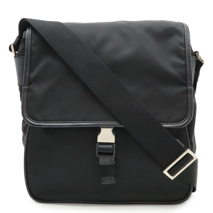 PRADA プラダ ショルダーバッグ メッセンジャーバッグ 斜め掛け ナイロン レザー NERO 黒 ブラック シルバー金具 | PRADA