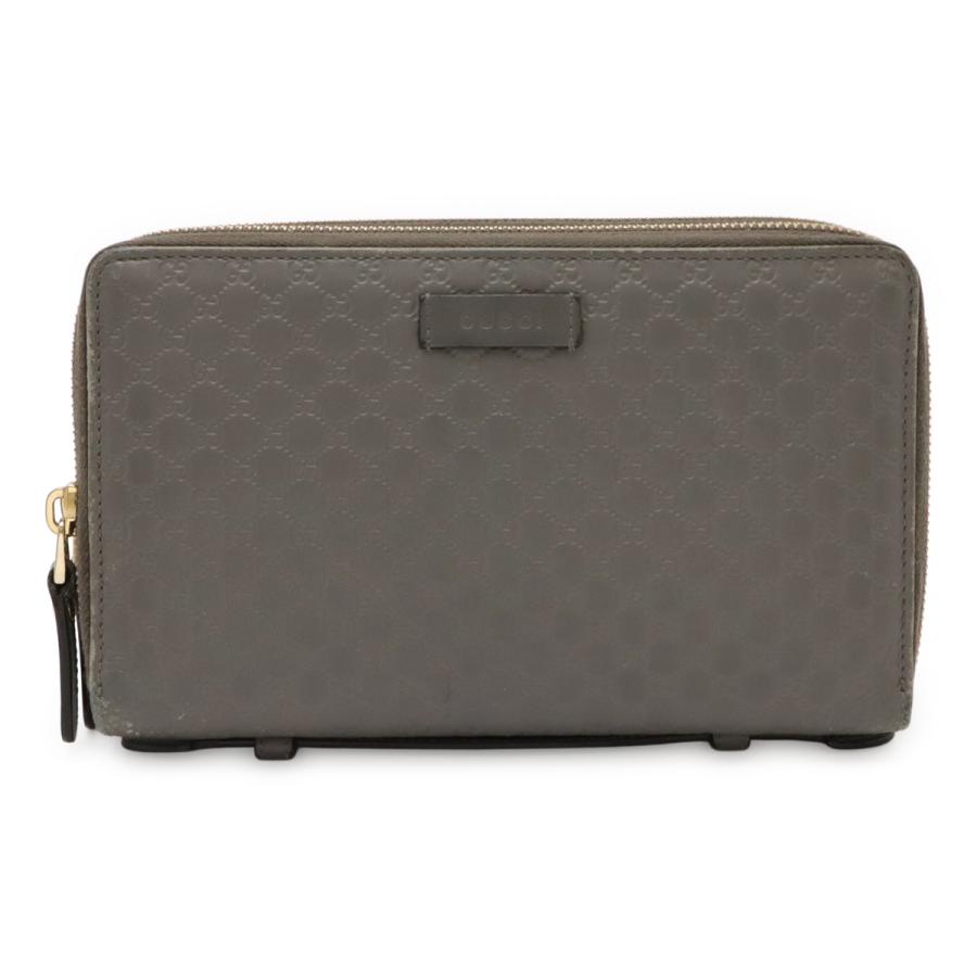 GUCCI グッチ マイクログッチシマ トラベルケース クラッチバッグ オーガナイザー 長財布 レザー グレー ゴールド金具 アウトレット品 | GUCCI