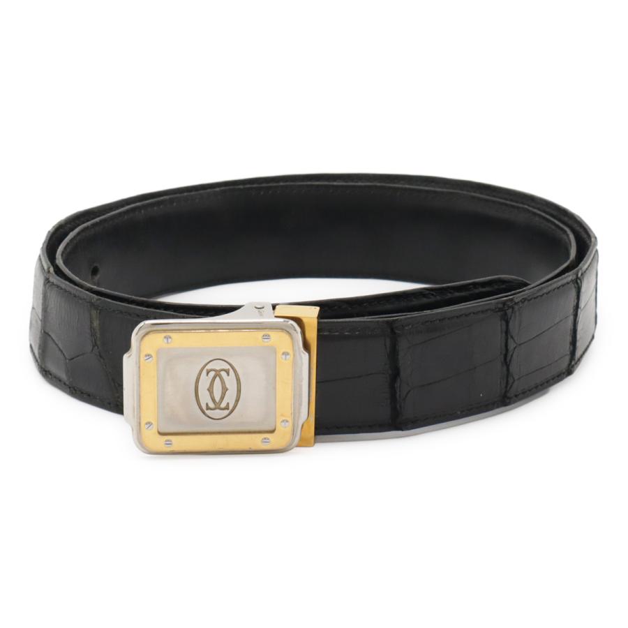 Cartier カルティエ サントス マスト ベルト クロコダイル レザー ブラック 黒 シルバー金具 ゴールド金具 実寸約84cm カット済 | Cartier