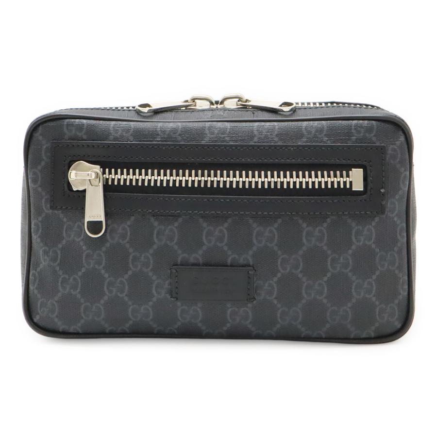 GUCCI グッチ GGスプリーム ウェブライン ウエストバッグ ボディバッグ ベルトバッグ PVC レザー ブラック 黒 ダークグレー シルバー金具 | GUCCI