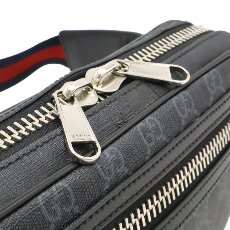 GUCCI グッチ GGスプリーム ウェブライン ウエストバッグ ボディバッグ ベルトバッグ PVC レザー ブラック 黒 ダークグレー シルバー金具 | GUCCI | 03