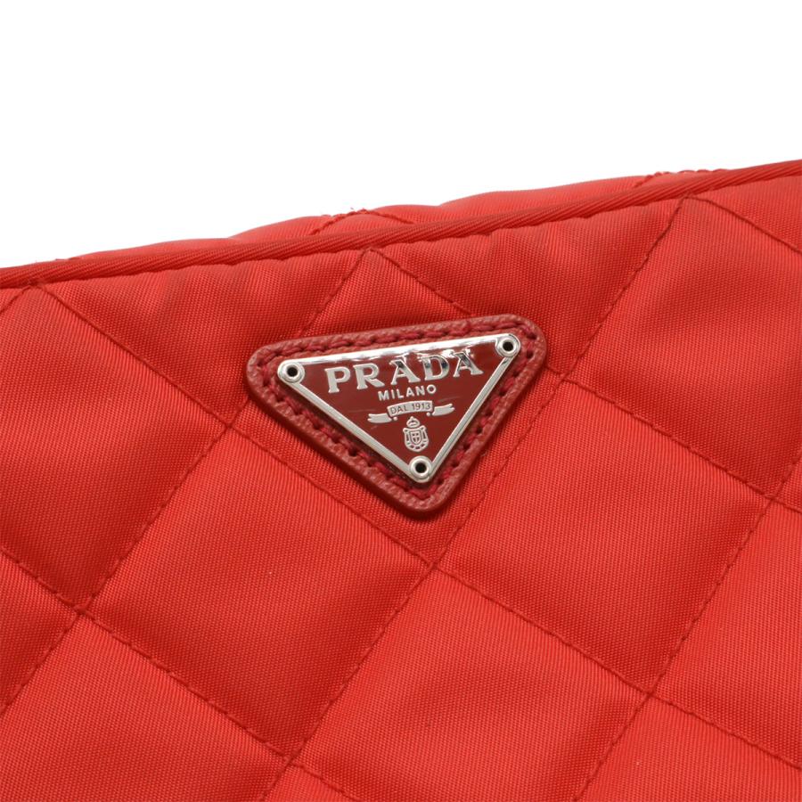 PRADA プラダ トライアングルロゴ ショルダーバッグ ポシェット 2WAY クラッチバッグ キルティング ナイロン レザー レッド 赤 | PRADA | 03