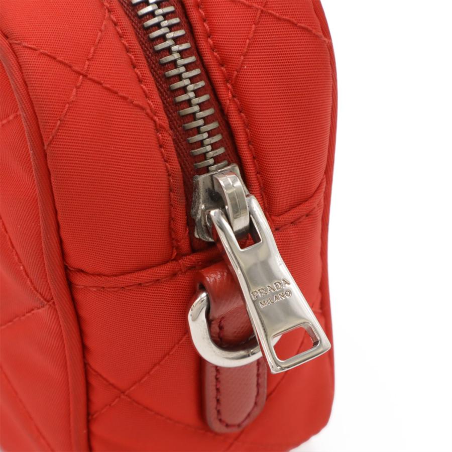 PRADA プラダ トライアングルロゴ ショルダーバッグ ポシェット 2WAY クラッチバッグ キルティング ナイロン レザー レッド 赤 | PRADA | 04