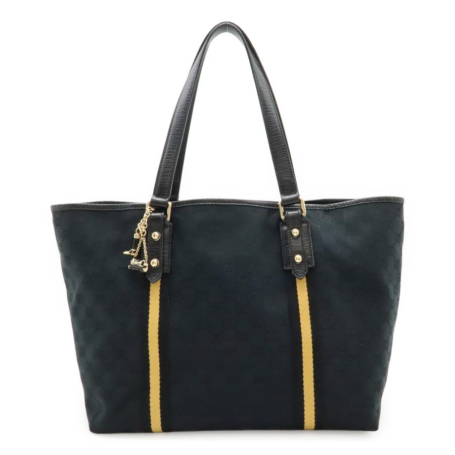 GUCCI グッチ GGキャンバス シェリーライン トートバッグ ショルダーバッグ 肩掛け ブラック 黒 イエロー 黄 チャーム付き 139260 GUCCI（グッチ） GGキャンバス シェリーライン トートバッグ
