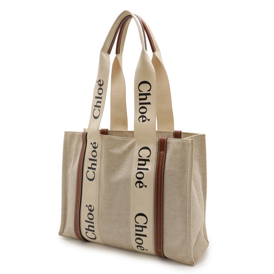 Chloe クロエ Woody ウッディ ミディアム トートバッグ ショルダーバッグ リネンキャンバス レザー ベージュ ブラウン CHC21VS383E66 | Chloe | 01