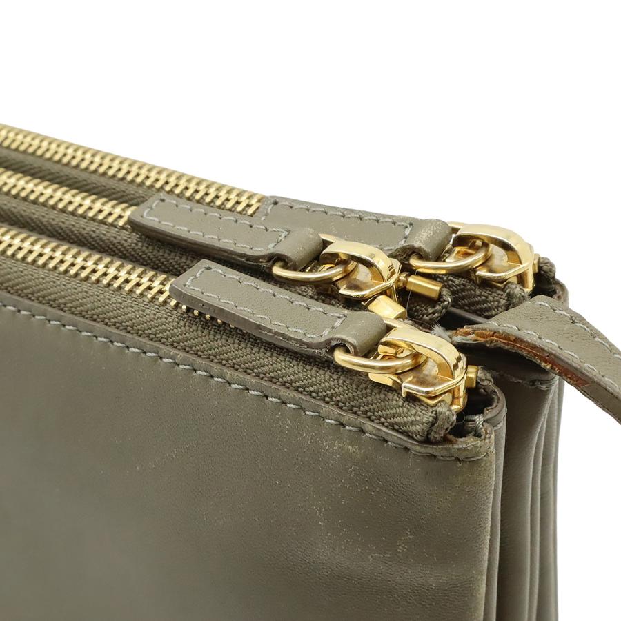 CELINE セリーヌ トリオ スモール ショルダーバッグ ショルダーポーチ ポシェット 斜め掛け レザー グレージュ系 ゴールド金具 192033 CELINE（セリーヌ） トリオ スモール ショルダーバッグ ショルダー