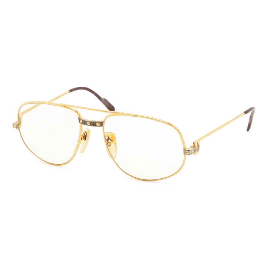 Cartier カルティエ サントス ツーブリッジ ティアドロップ 眼鏡 めがね メガネフレーム 度入り ライトブラウン ゴールド金具 | Cartier