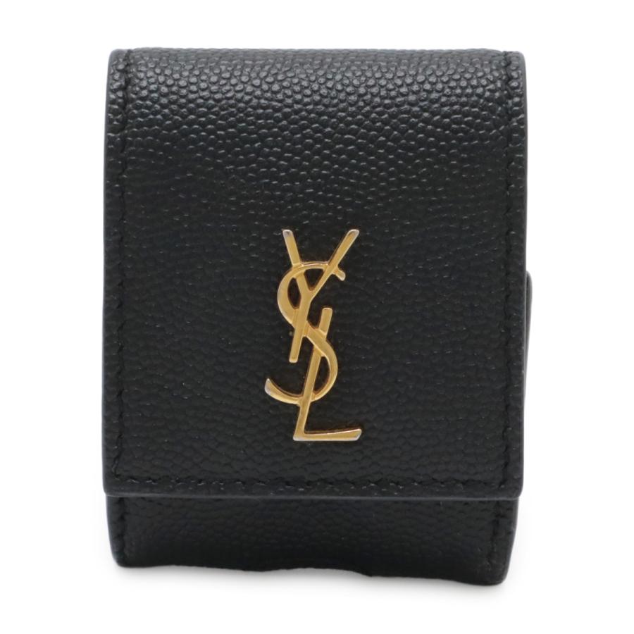 SAINT LAURENT PARIS サン ローラン パリ YSL イブサンローラン AirPods エアーポッズ イヤホンケース レザー ブラック 黒 ゴールド金具 612111 | 
