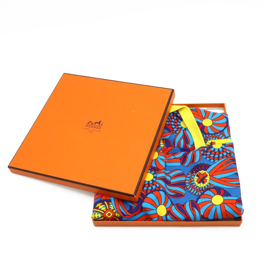 HERMES エルメス エプロン 首掛け 馬のリボン飾り コットン100% ブルー 青 イエロー 黄色 マルチカラー | HERMES | 05