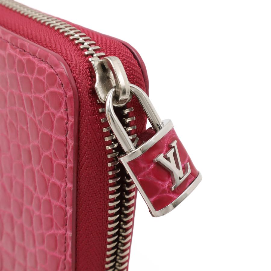 LOUIS VUITTON ルイ ヴィトン クロコダイル ブリリアント ジッピーウォレット パドロック ラウンドファスナー 長財布 フューシャ ピンクの画像