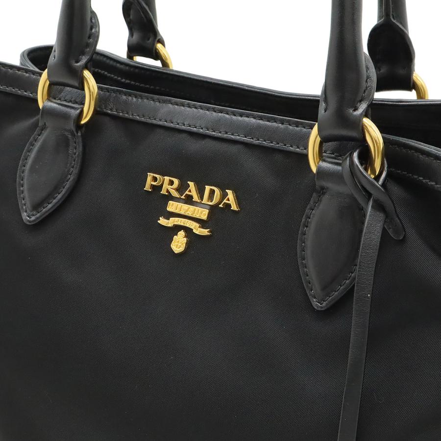 PRADA プラダ ハンドバッグ トートバッグ 斜め掛け ナイロン レザー NERO 黒 ブラック ゴールド金具 ショルダーストラップ欠品 1BA172 PRADA（プラダ） ハンドバッグ トートバッグ 斜め掛け ナイロン レザー