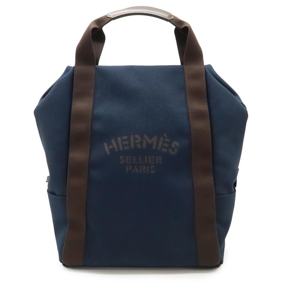 HERMES エルメス グルーム サック ド パンサージュ バッグパック リュックサック キャンバス レザー ネイビー 紺 ダークブラウン | HERMES