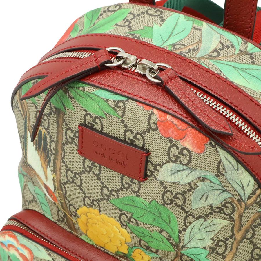 GUCCI グッチ ティアン GGスプリーム バックパック リュックサック フラワー 花柄 バード 鳥 PVC レザー ベージュ レッド マルチカラー | GUCCI | 06