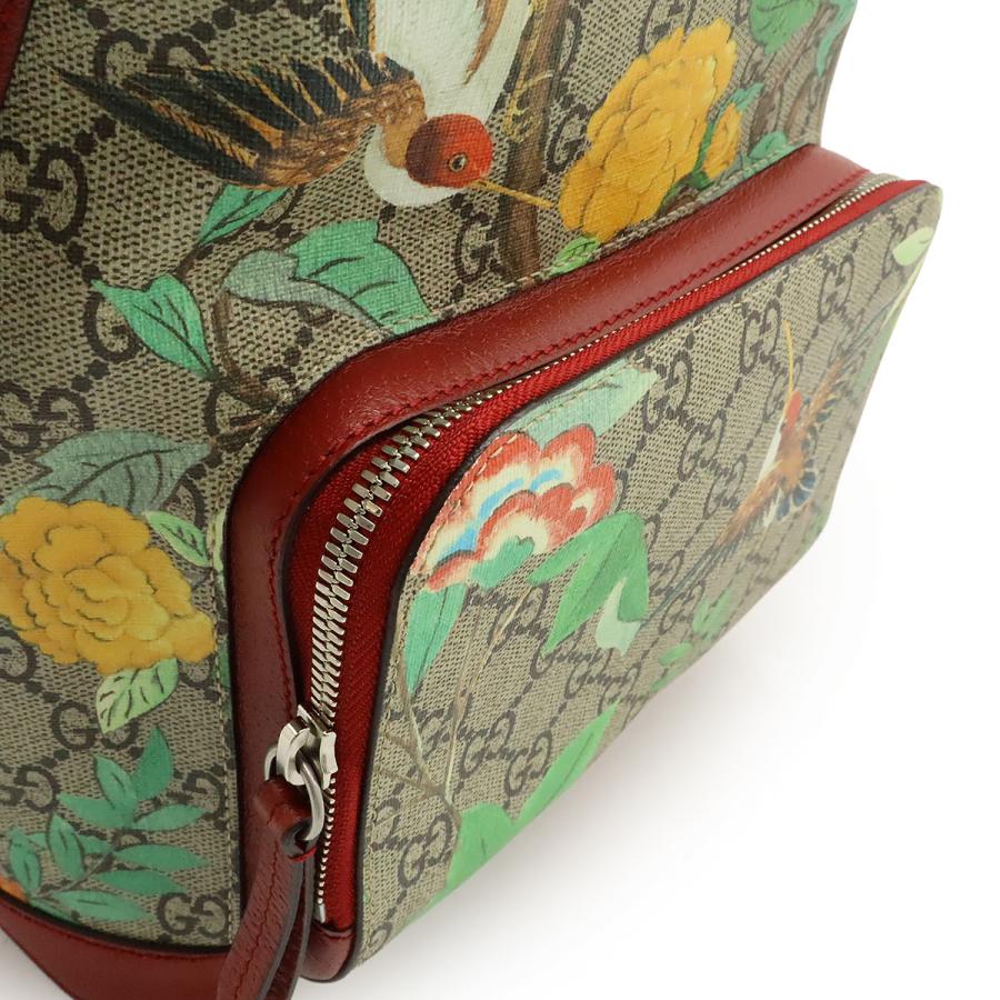 GUCCI グッチ ティアン GGスプリーム バックパック リュックサック フラワー 花柄 バード 鳥 PVC レザー ベージュ レッド マルチカラー | GUCCI | 07