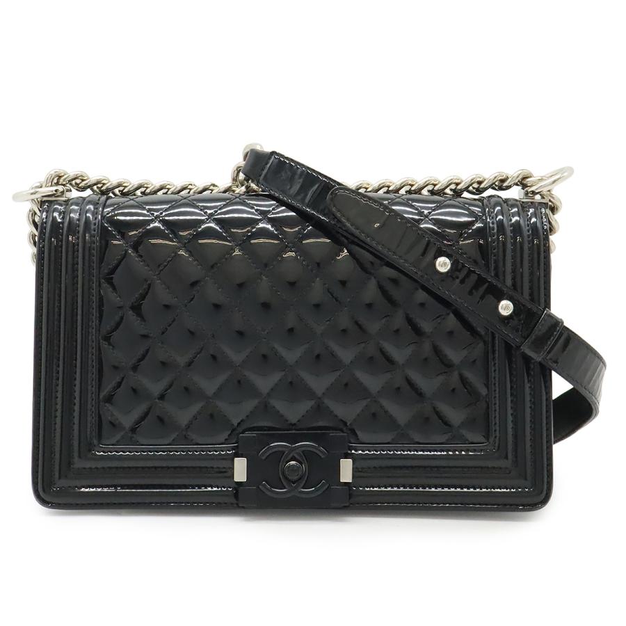CHANEL シャネル ボーイシャネル マトラッセ ココマーク チェーンショルダーバッグ エナメル パテント ブラック 黒 シルバー金具 A67086 | CHANEL