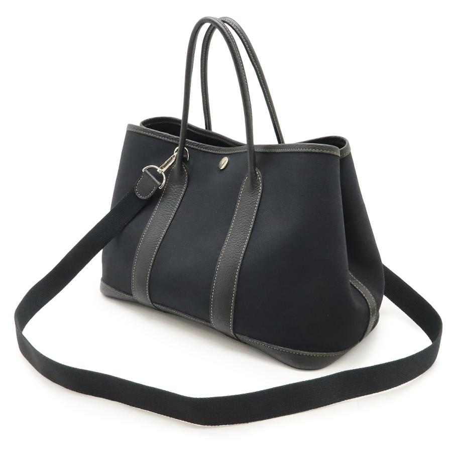 HERMES エルメス ガーデンパーティTPM トートバッグ ハンドバッグ 2WAY ショルダーバッグ トワルオフィシエ キャンバス レザー 黒 ブラック □I刻印 | HERMES | 01