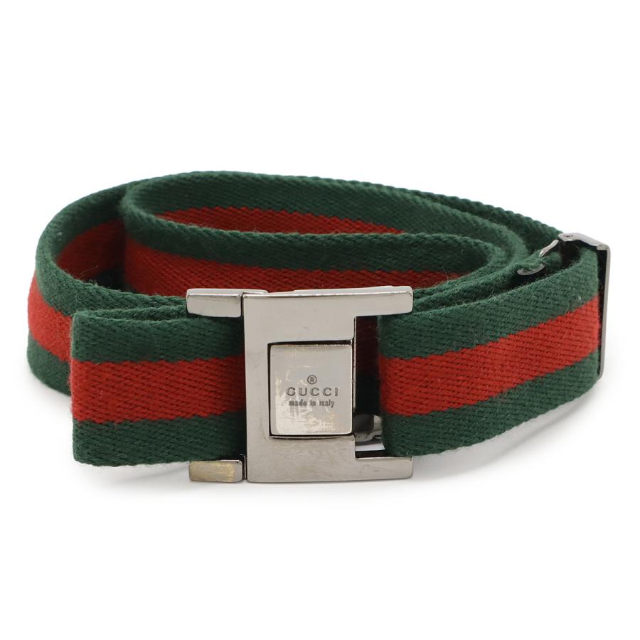 GUCCI グッチ シェリーライン ベルト キャンバス グリーン 緑 レッド 赤 シルバー金具 | GUCCI
