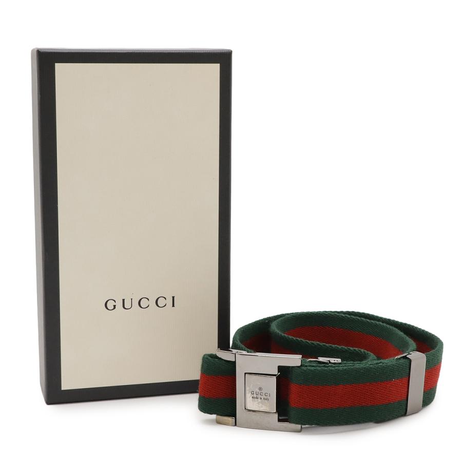 GUCCI グッチ シェリーライン ベルト キャンバス グリーン 緑 レッド 赤 シルバー金具 | GUCCI | 05