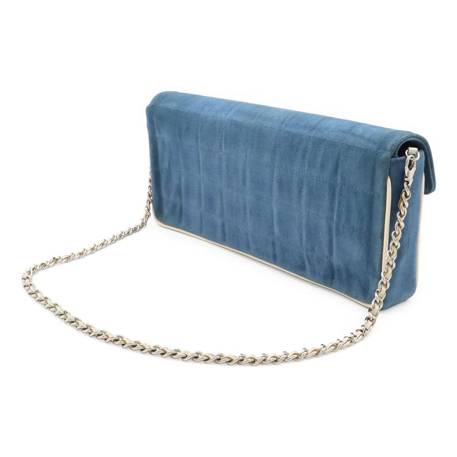 CHANEL シャネル チョコバー チェーンショルダー ショルダーバッグ ワンショルダー 肩掛け キャンバス レザー ブルー 青 アイボリー シルバー金具 CHANEL シャネル チョコバー チェーンショルダー ショルダーバッグ