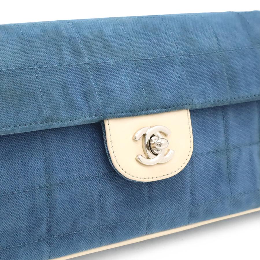 CHANEL シャネル チョコバー チェーンショルダー ショルダーバッグ ワンショルダー 肩掛け キャンバス レザー ブルー 青 アイボリー | CHANEL | 08