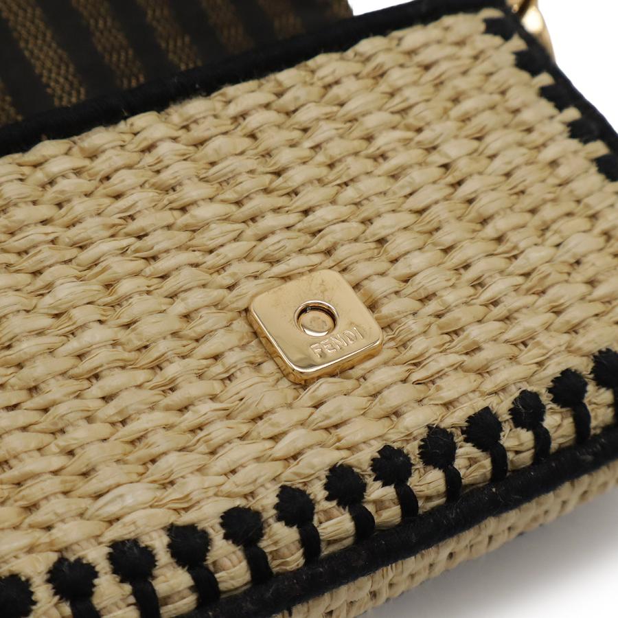 FENDI フェンディ ナノ バゲット チャーム ミニバッグ チェーンショルダーバッグ バッグチャーム 3WAY ラフィア ナチュラル ブラック 黒 7AR996 | FENDI | 07
