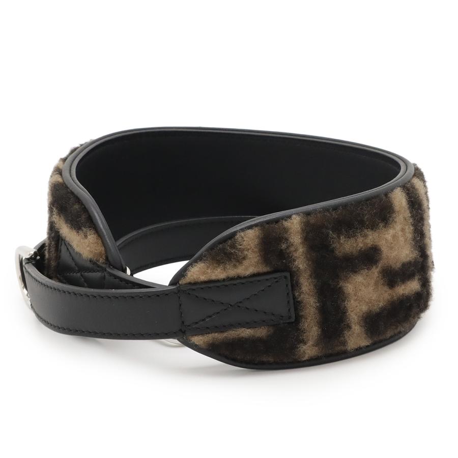 FENDI フェンディ ズッカ柄 ロゴ ショルダーストラップ バッグ用アクセサリー ファー レザー ベージュ ブラック 黒 シルバー金具 8AV122 | FENDI | 01