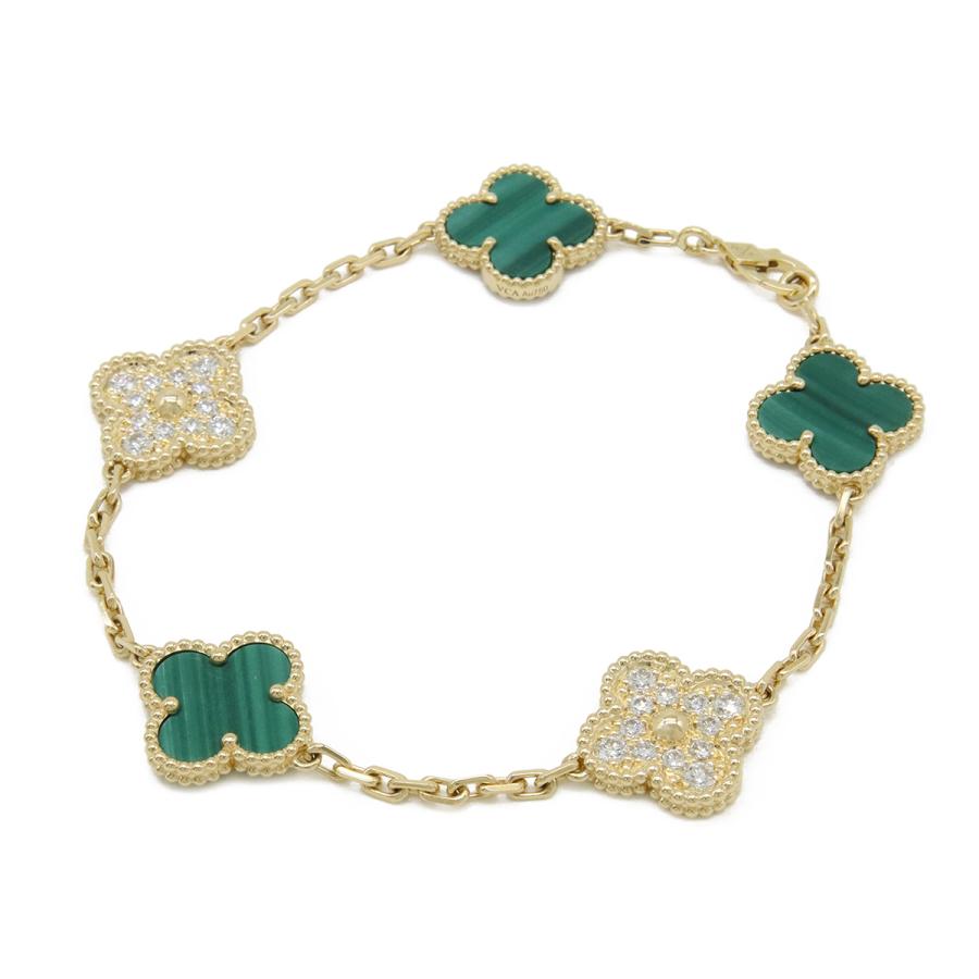 Van Cleef & Arpels ヴァン クリーフ & アーペル ヴィンテージアルハンブラ ブレスレット 5モチーフ K18 ダイヤ マラカイト　 VCARO7GQ00 | Van Cleef ＆ Arpels