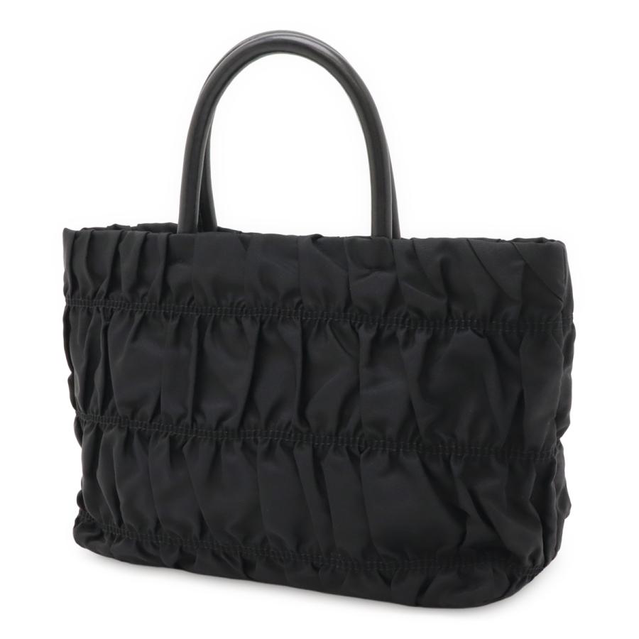 PRADA（プラダ） ハンドバッグ リボン ギャザー ナイロン レザー NERO