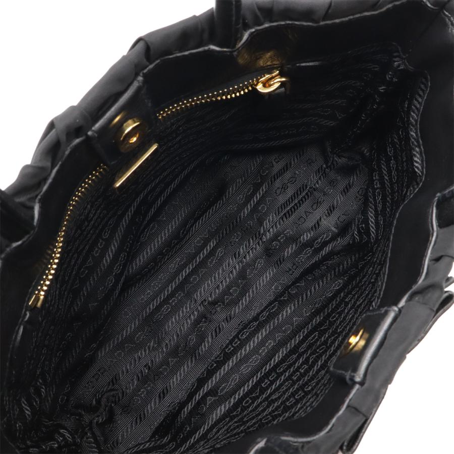 PRADA（プラダ） ハンドバッグ リボン ギャザー ナイロン レザー NERO